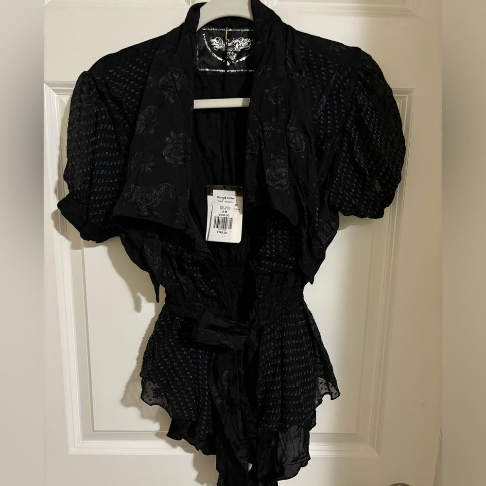 Vintage Y2K RARE Buddhist Punk Black Ruffle Tie Jacket NWT
